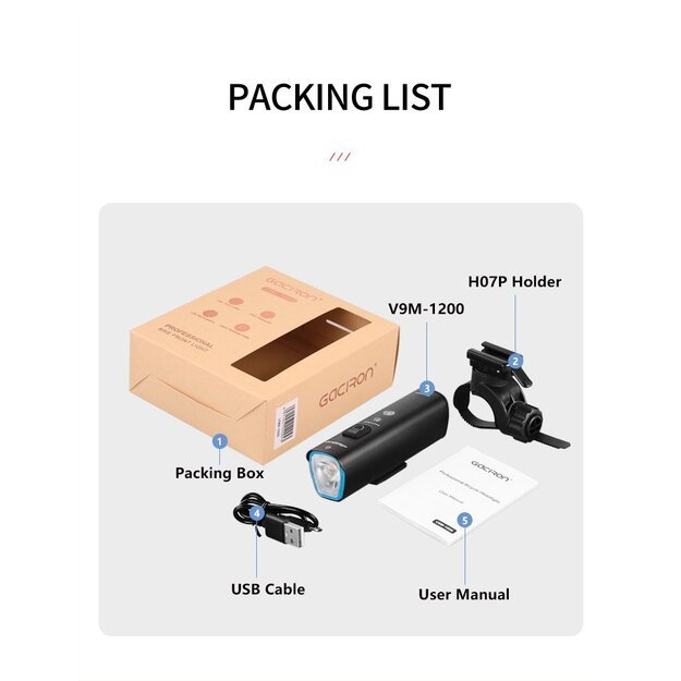 Priekinis dviračio žibintas GACIRON V9M-1500