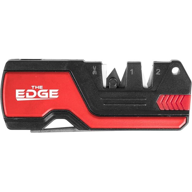 THE EDGE bushSHARP peilių galąstuvas + titnagas, RAUDONAS