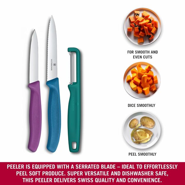 Набор ножей для чистки овощей Victorinox Swiss Classic с овощечисткой I-Peeler, 3 предмета, 10 см 6.7116.33C1
