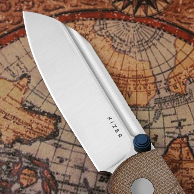 Kizer Renissance peilis Brown Norplex UltreX Micarta, Satin N690 by Caleb Waldman (V3698A2)