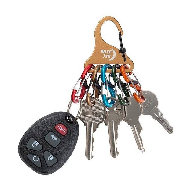 Nite Ize „KeyRack Locker S-Biner“ spalvotas raktų laikiklis su sagtimi ALIUMINIS – KLKA-29BG-R6