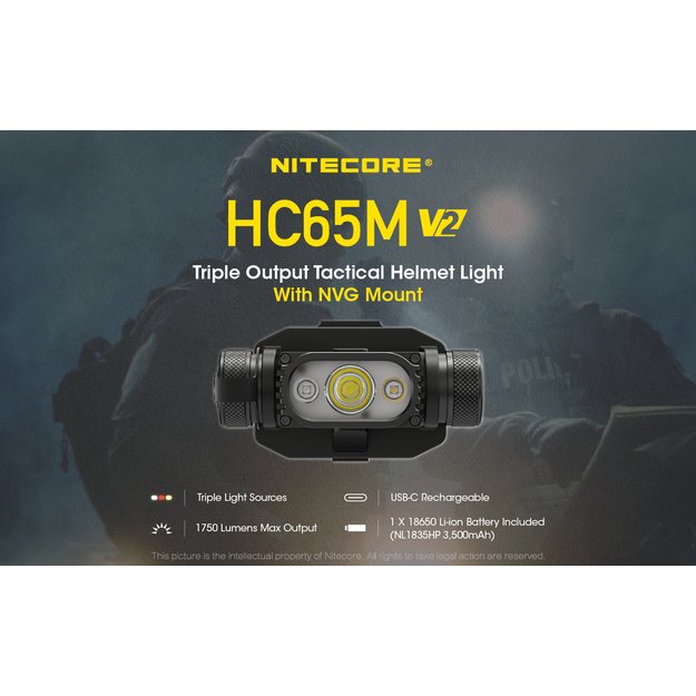 Nitecore HC65M V2.0 žibintuvėlis ant galvos