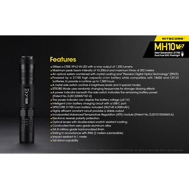 Nitecore MH10 V2 - 1200lm žibintuvėlis