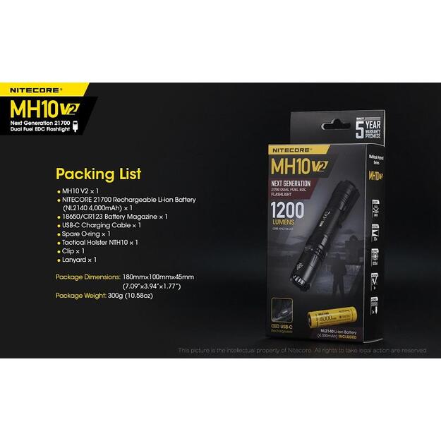 Nitecore MH10 V2 - 1200lm žibintuvėlis