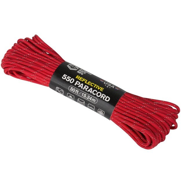 Atwood MFG 550 paracord rope with reflective coating, 15 m - red