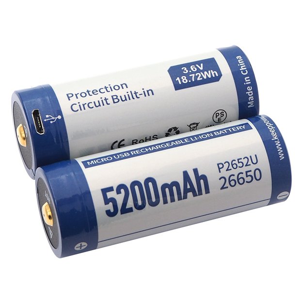 Keeppower 26650 - 5200mAh, Li-Ion 3.7V - 3.6V - PCB с защитой и USB разъемом P2652U