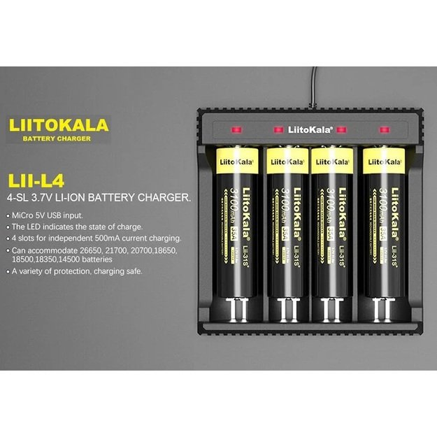 LiitoKala baterijų pakrovėjas Lii-L4