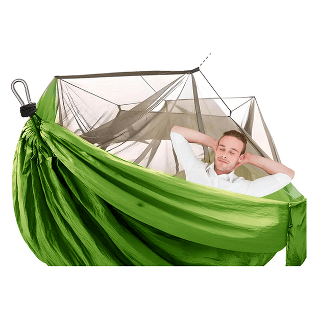 Turistinis hamakas su tinkleliu nuo uodų stovyklavimui, pakabinimo virvė, krepšys, šviesos užvalkalas