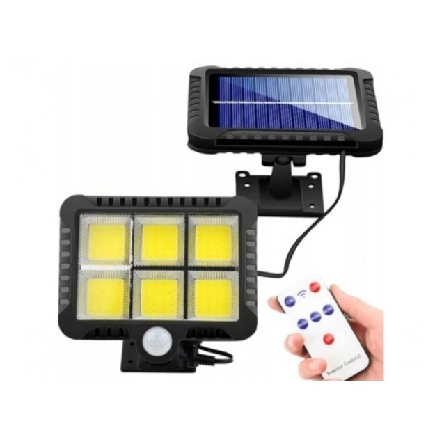 LED floodlight with solar battery, motion sensor and control panel