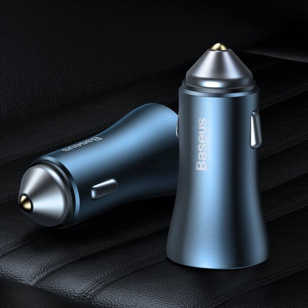 Baseus Golden Contactor Pro car charger, USB + USB-C, QC4.0+, PD, SCP, 40W (blue) + USB-C - Lightning cable 1m (blue)