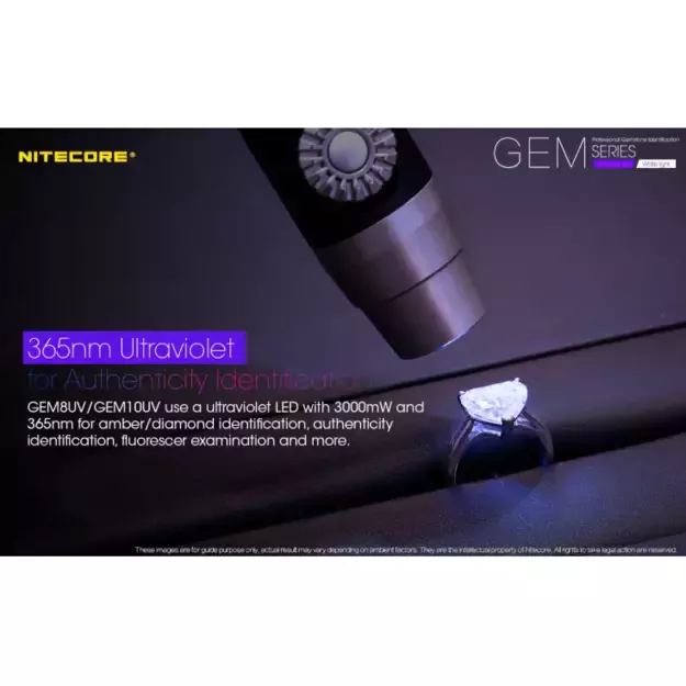 Nitecore GEM10UV UV LED žibintuvėlis su reguliuojamu ryškumu brangakmenių atpažinimui