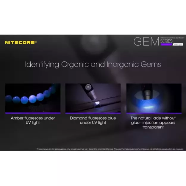 Nitecore GEM10UV UV LED žibintuvėlis su reguliuojamu ryškumu brangakmenių atpažinimui