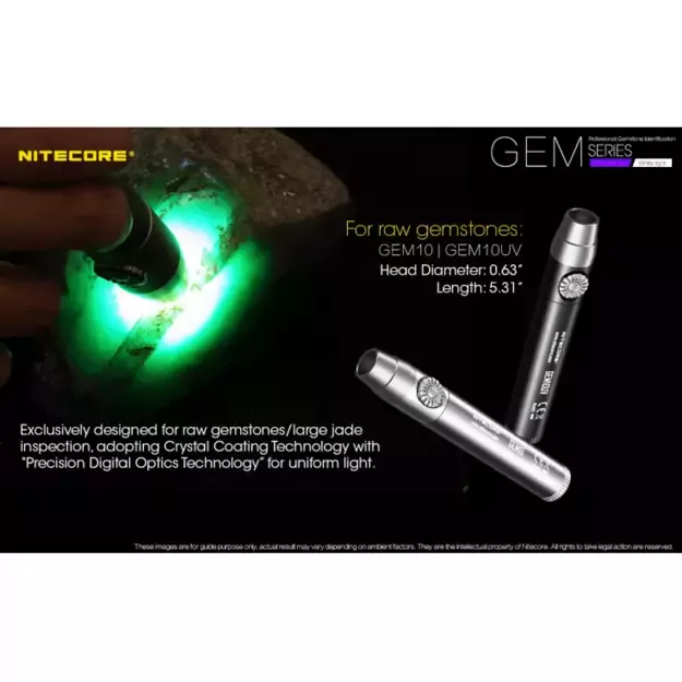 Nitecore GEM10UV UV LED žibintuvėlis su reguliuojamu ryškumu brangakmenių atpažinimui