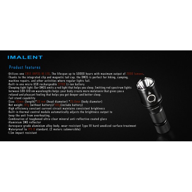 Imalent DM35 CREE XHP35 HI LED žibintuvėlis