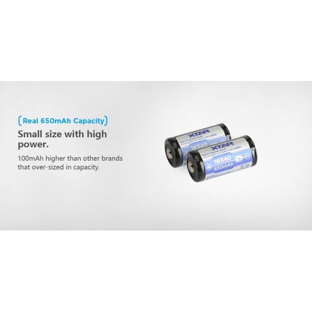 XTAR 16340 CR123 650mAh 3.7V pakraunama baterija