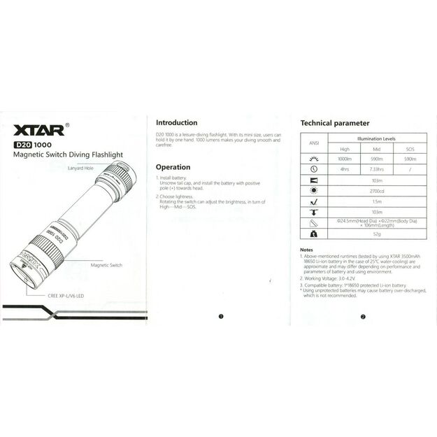 XTAR D20 1000lm nardymo žibintuvėlis, komplektas
