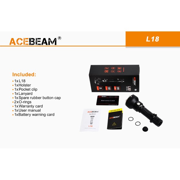 Фонарь Acebeam L18, 1500lm, 1000 метров