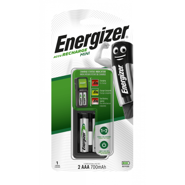 Energizer Mini baterijų įkroviklis + 2 x R6/AAA 700 mAh baterijos