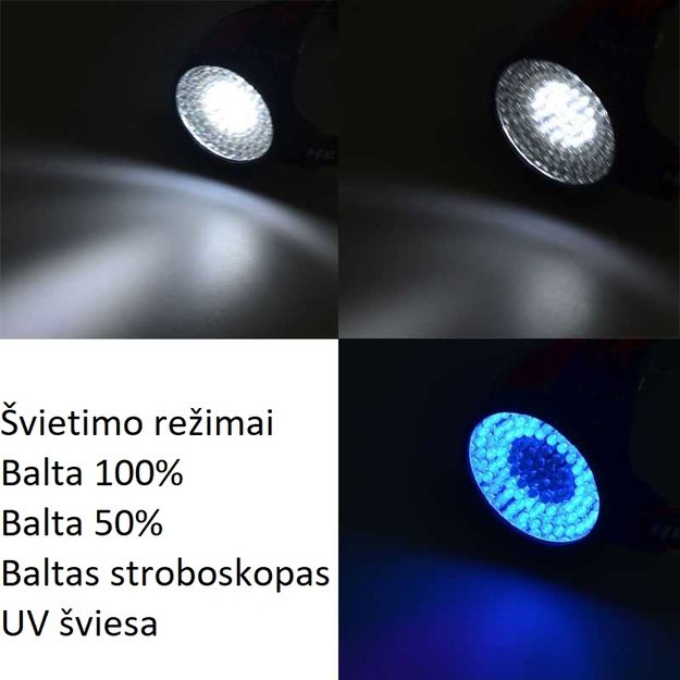 Žibintuvėlis ant galvos UV+balta šviesa