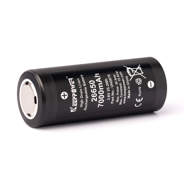 Keeppower 26650 * 7000mAh max. 15A discharge current, 3.6-3.7V lithium-ion battery UH2670