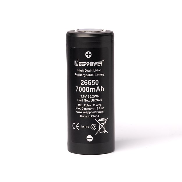 Keeppower 26650 * 7000mAh max. 15A discharge current, 3.6-3.7V lithium-ion battery UH2670