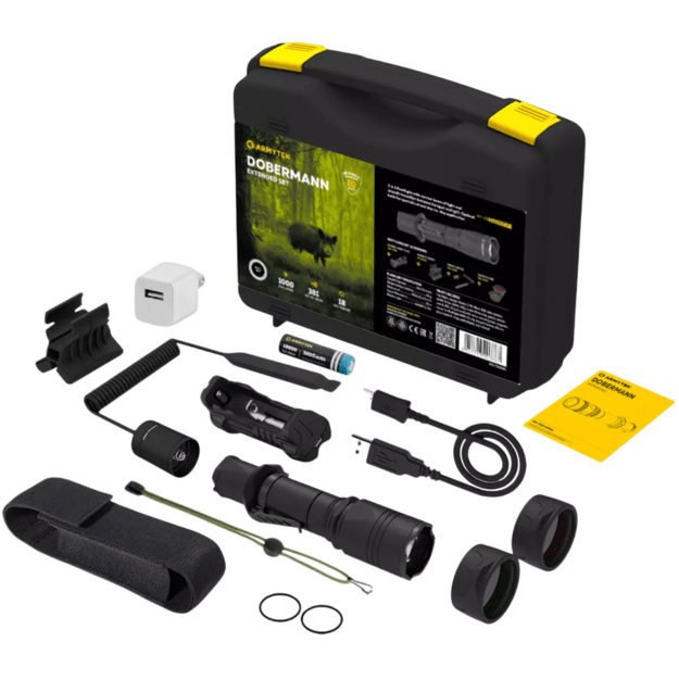 Armytek Dobermann 1000 liumenų 381 m atstumu šviečiantis medžioklinis rinkinys F02005C