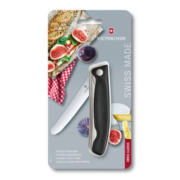 Victorinox juodas sulankstomas virtuvinis peilis - dantyti ašmenys su užapvalintu galu 6.7803.FB