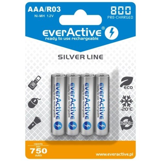 everActive Silver Line Ready to Use 800mAh AAA rechargeable battery, 4 pcs 