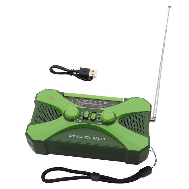 Аварийное радио с фонариком, светодиодной лампой, SOS и внешним аккумулятором 10000 мАч – зеленый