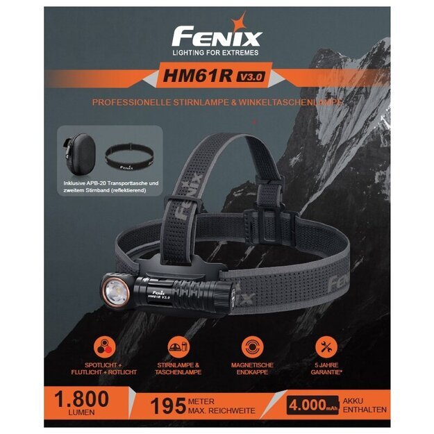 Fenix ​​HM61R V3.0 LED žibintuvėlis su dėklu ir atsargine juosta