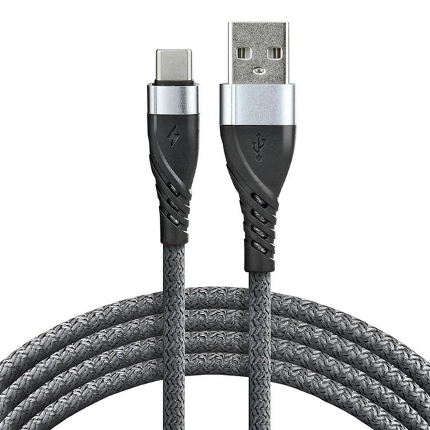 USB-кабель everActive CBB-2CG - USB-C / Type-C, 200 см, с поддержкой быстрой зарядки до 3 А, серый.