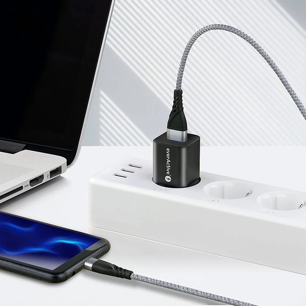 USB-кабель everActive CBB-2CG - USB-C / Type-C, 200 см, с поддержкой быстрой зарядки до 3 А, серый.
