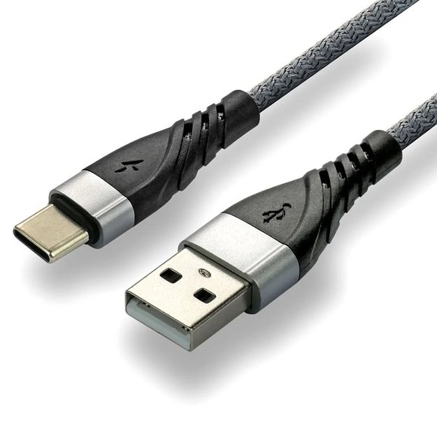 USB-кабель everActive CBB-2CG - USB-C / Type-C, 200 см, с поддержкой быстрой зарядки до 3 А, серый.