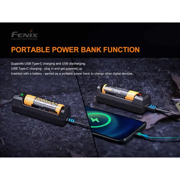 Fenix ARE-X1 V2.0 Single-Slot Charger for 18650, 21700, and 26650 Batteries