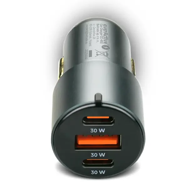 Автомобильное зарядное устройство everActive CC-40Q с портом QC3.0 USB и 2 USB-C PD 60W