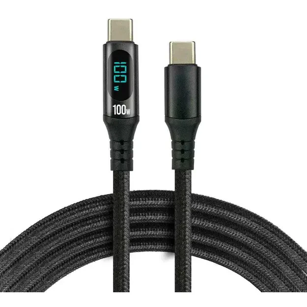 everActive CBB-2PD5L USB-C to USB-C Cable with LCD Display and E-Marker, Power Delivery 100W, 200 cm