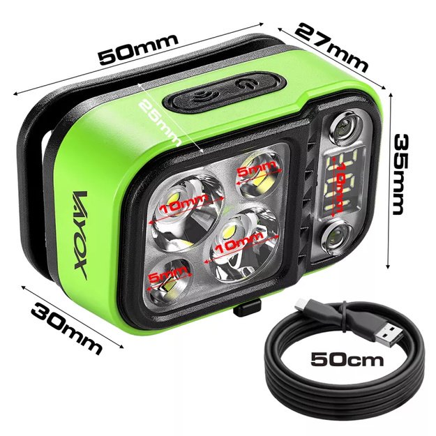 Vayox įkraunamas galvos žibintas 220lm 800mAh IPX4 (šilta, neutrali, raudona) VA0454