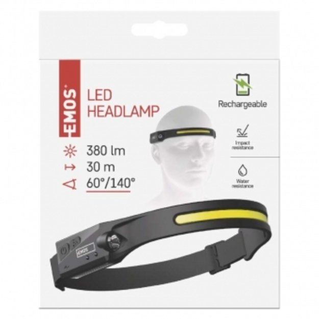 EMOS COB LED įkraunamas galvos žibintas P3541, 380 lm, Li-Pol 1200 mAh