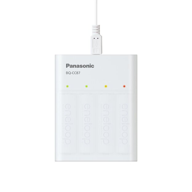 Panasonic Eneloop BQ-CC87 įkroviklis / išorinė baterija + 4 x R6/AA Eneloop 2000mAh Ni-MH BK-3MCDE