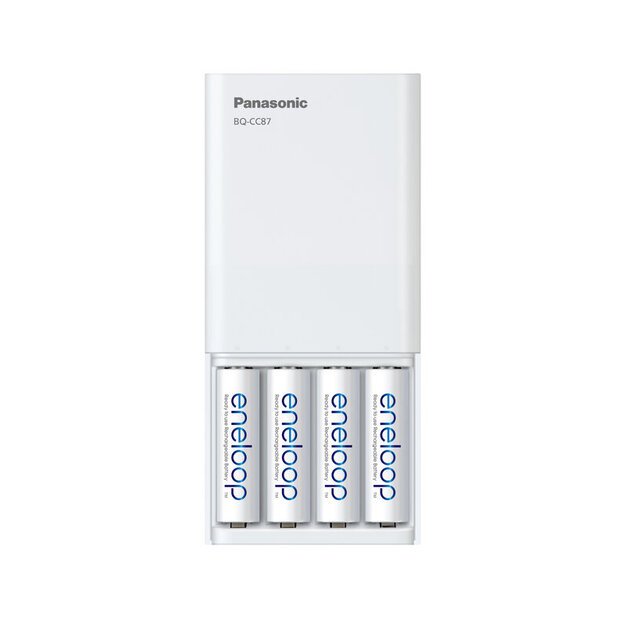 Panasonic Eneloop BQ-CC87 įkroviklis / išorinė baterija + 4 x R6/AA Eneloop 2000mAh Ni-MH BK-3MCDE