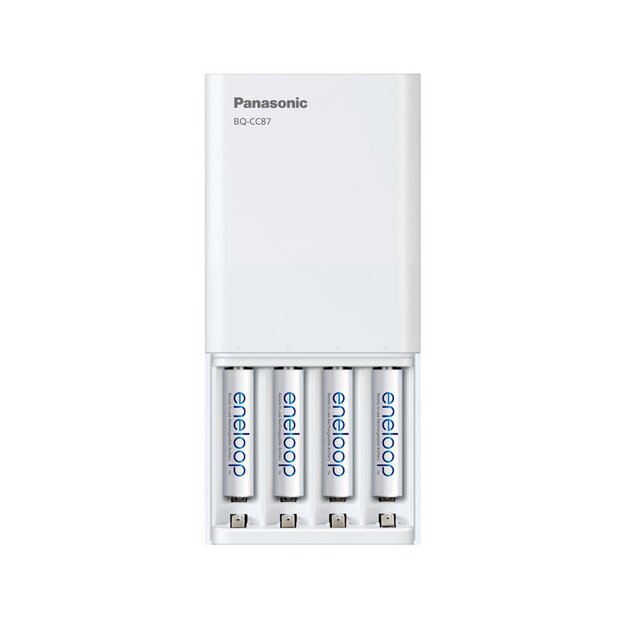Panasonic Eneloop BQ-CC87 įkroviklis / išorinė baterija + 4 x R6/AA Eneloop 2000mAh Ni-MH BK-3MCDE