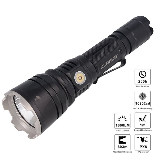 KLARUS XT12GT taktinis pailginto nuotolio žibintuvėlis 1600lm, 18GT-36 18650 / 3600mAh