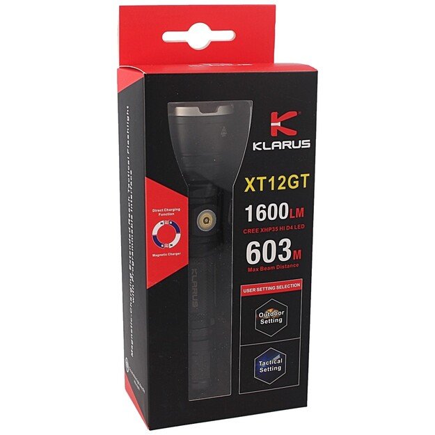 KLARUS XT12GT taktinis pailginto nuotolio žibintuvėlis 1600lm, 18GT-36 18650 / 3600mAh