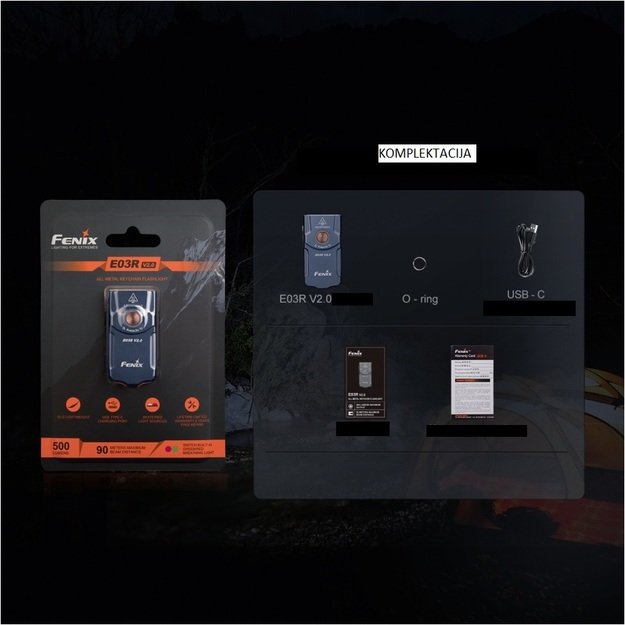 Fenix E03R V2.0 žibintuvėlis, pilkai melsvas