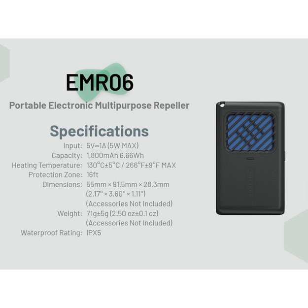 Nitecore EMR06 - отпугиватель комаров, встроенная перезаряжаемая батарея