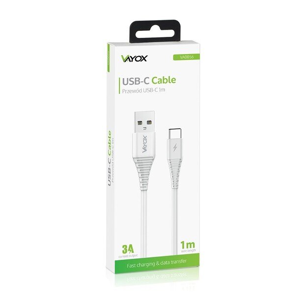 Vayox VA0056 USB laidas - USB C tipo 1m ilgio Baltas