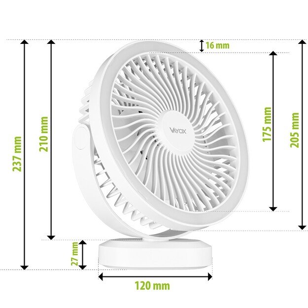 Vayox Перезаряжаемый вентилятор с подсветкой VA0338W Белый