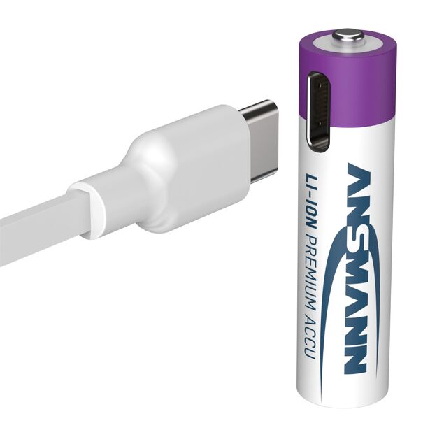 ANSMANN Įkraunamos baterijos AAA 1.5V 500mAh ( Li-Ion 0.74Wh) su USB-C lizdu, 4vnt įpakavime 