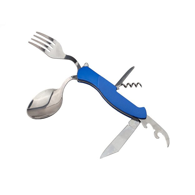 Sulankstomas peilis su šakute, šaukštu, atidarytuvu