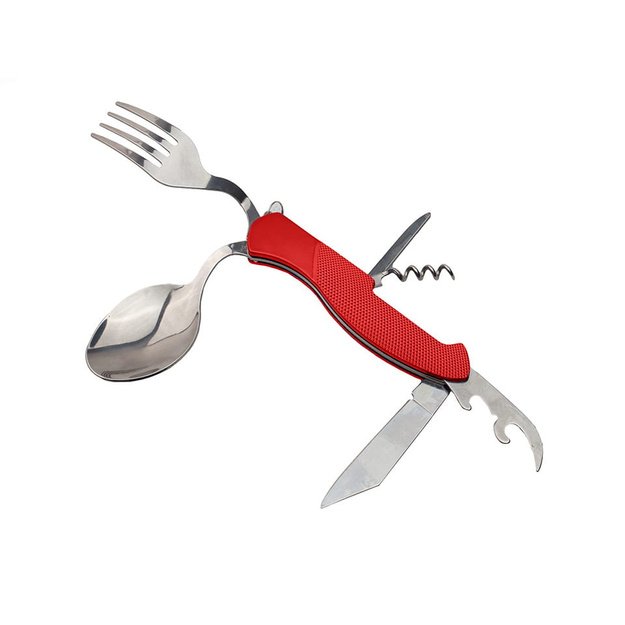 Sulankstomas peilis su šakute, šaukštu, atidarytuvu